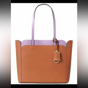 Kate Spade Magnolia Street Double Pocket MD Tote Bag Brown & Lilac Leather NWOT